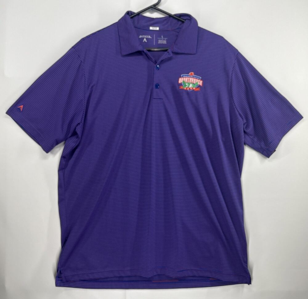 Antigua Quarterback Classic Polo Shirt Mens L Blue Striped Golf Performance